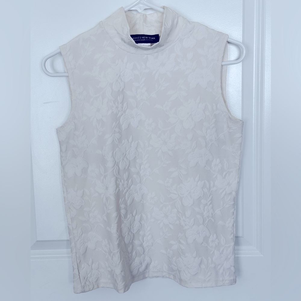 Jones New York Collection, White Floral Tank Top, Womens Petite Size PS